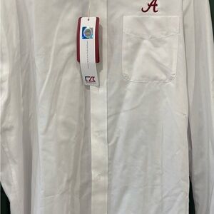 Cutter & Buck White Dress Shirt with Crimson Tide Script A Embroidery